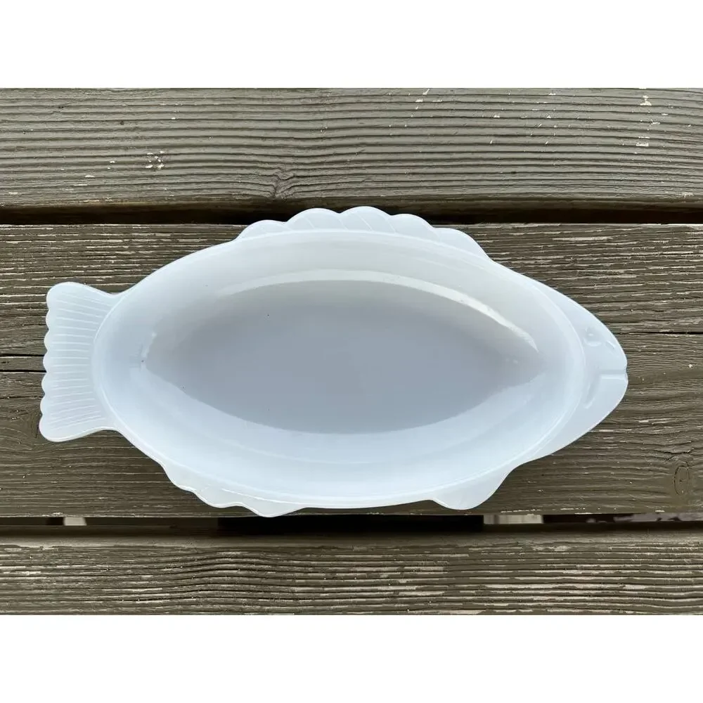 Vintage Milk Glass Fish by Glasbake McKee, 9 inch Fish Shape Baker, Seafood Dish